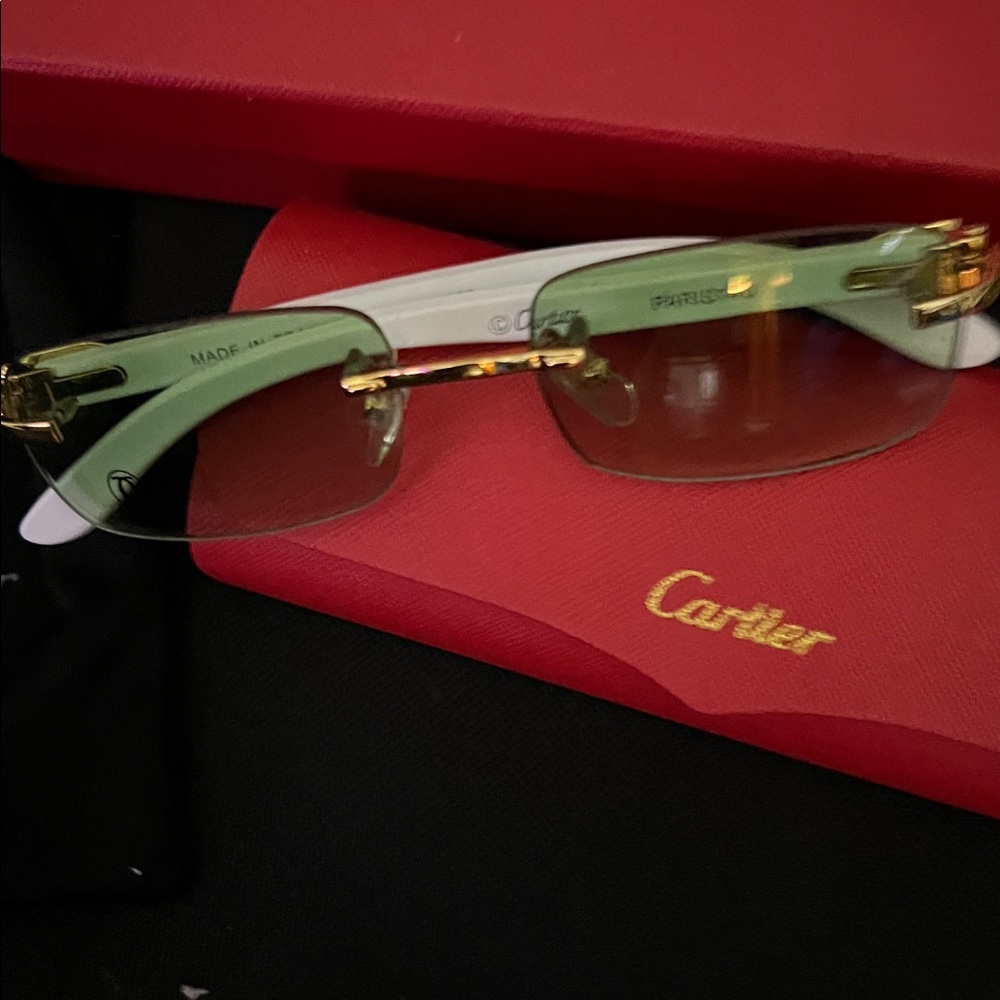 Copy Cartier Sunglasses with Green Lenses and Gold Details